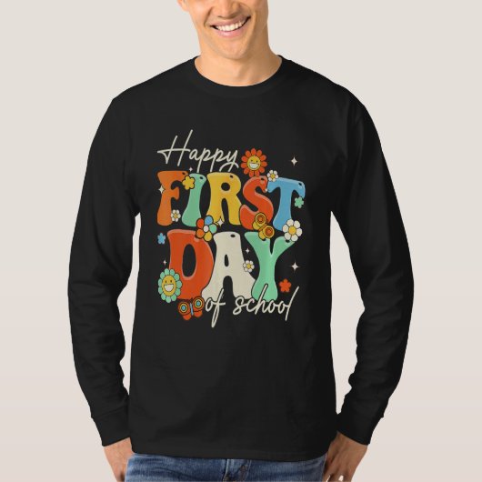 Happy First Day Of School Retro Groovy  Teacher St T-shirt (Voorkant)