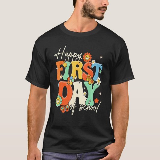Happy First Day Of School Retro Groovy  Teacher St T-shirt (Voorkant)