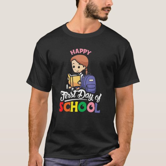 Happy First Day Of School Schoolgirl Design T-shirt (Voorkant)