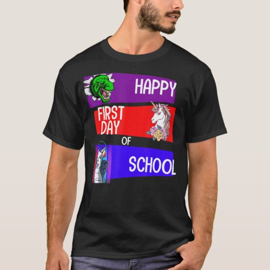 Happy First Day Of School Squad Grade Unicorn Dino T-shirt (Voorkant)