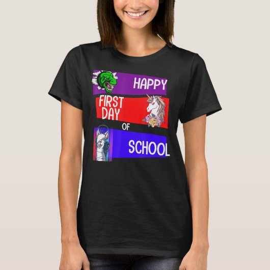 Happy First Day Of School Squad Grade Unicorn Dino T-shirt (Voorkant)