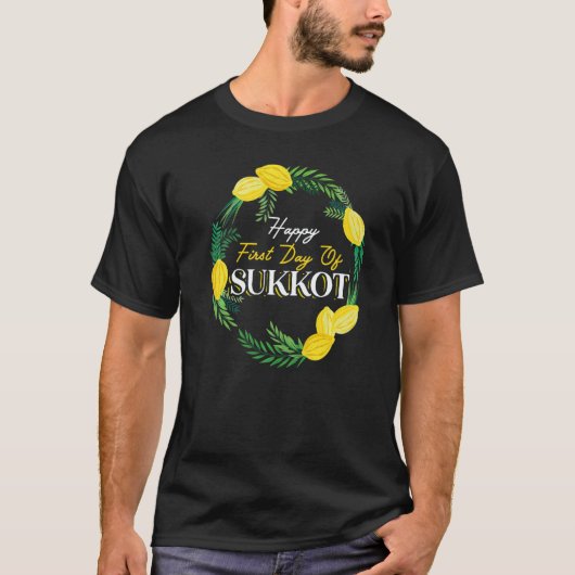 Happy First Day Of Sukkot Lulav Palm Tree Israelit T-shirt (Voorkant)