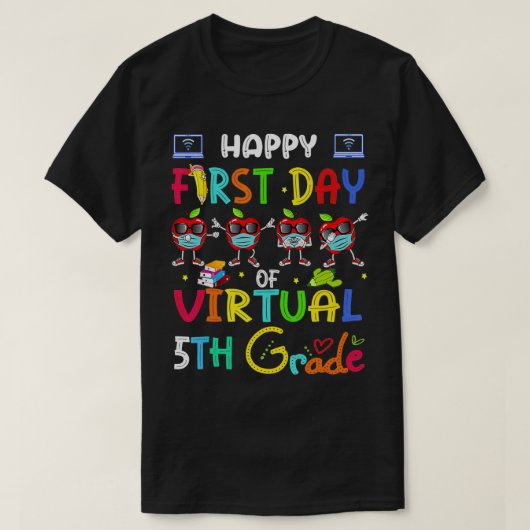 happy first day of virtual 5th grade apple mask Sc T-shirt (Design voorkant)