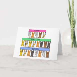 Happy First Day op School Cartoon Cats Kaart