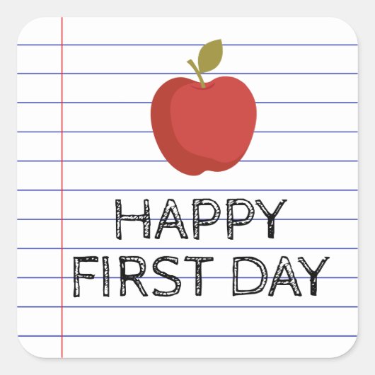 Happy First Day Terug naar School Teacher Apple Vierkante Sticker (Voorkant)
