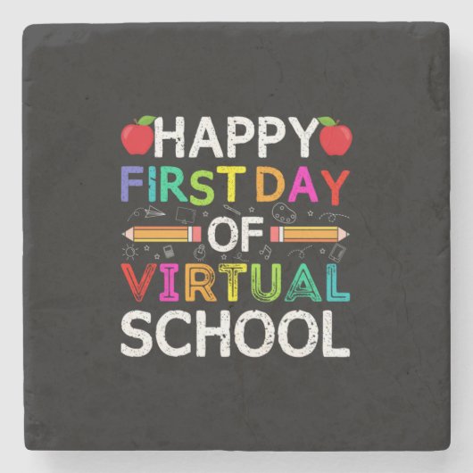 Happy First Day Virtual of School Stenen Onderzetter (Voorkant)