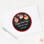 Happy First Day Whimsical Bouncing Apples Custom Ronde Sticker (Envelop)