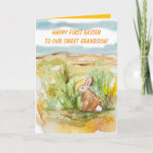 Happy First Easter Grandson Rabbit Wildflowers Kaart (Voorkant)