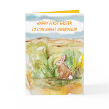 Happy First Easter Grandson Rabbit Wildflowers