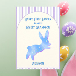 Happy First Easter Grandson Watercolor Blue Bunny  Feestdagenkaart
