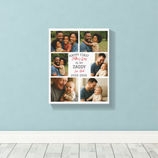 Happy First Father Day Personalized Photo Collage Canvas Afdruk (Insitu (Houten vloer))