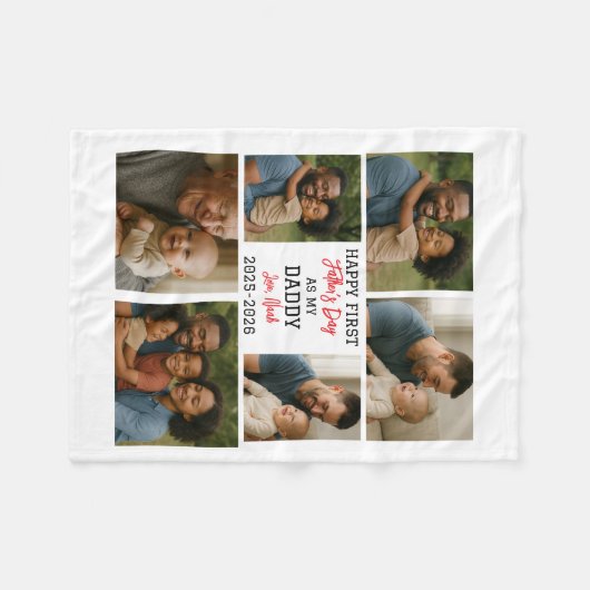 Happy First Father Day Photo Collage Fleece Deken (Voorkant (Horizontaal))