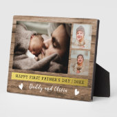 Happy First Father's Day 3 Photo Collage Wood Fotoplaat (Zijkant)