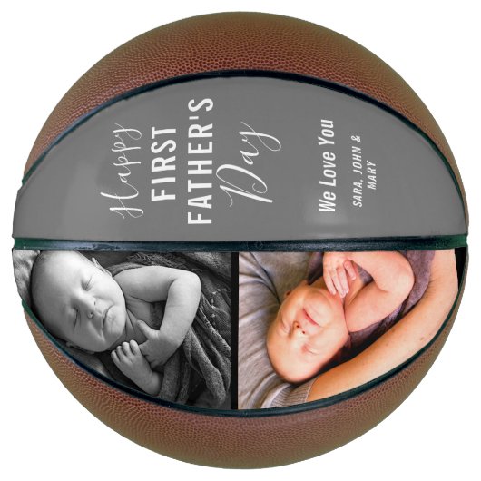 Happy First Father's Day Baby 2 Photo Name Script Basketbal (Voorkant)