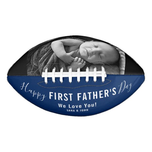 Happy First Father's Day Blue Modern Photo Name American Football (Voorkant)