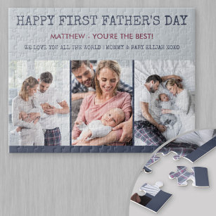Happy First Fathers Day Custom Message en 3 Photo Legpuzzel