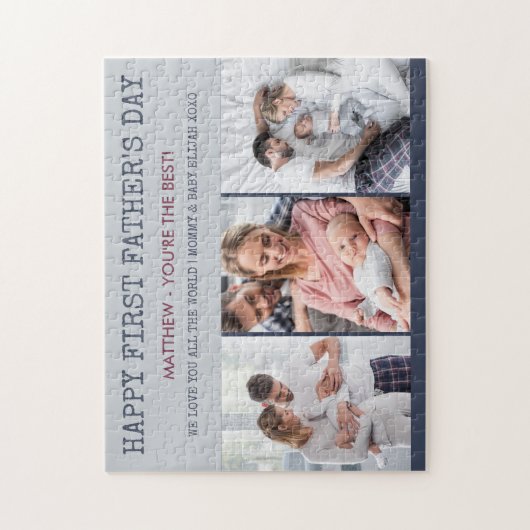 Happy First Fathers Day Custom Message en 3 Photo Legpuzzel (Verticaal)