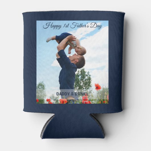Happy First Father's Day Custom Photo Blikjeskoeler (Voorkant)