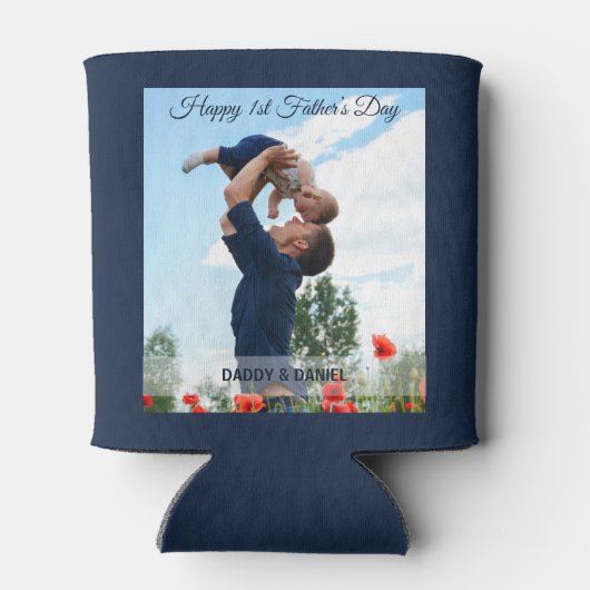Happy First Father's Day Custom Photo Blikjeskoeler (Achterkant)