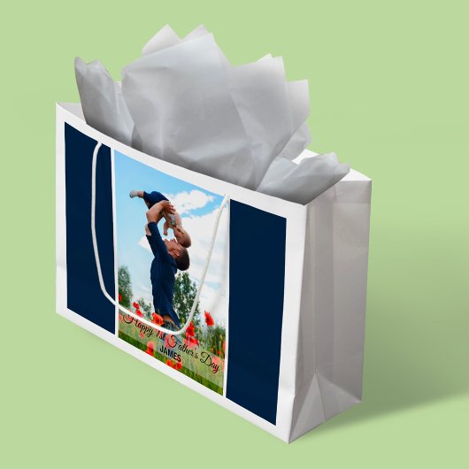 Happy First Father's Day Custom Photo Gift Bag Groot Cadeauzakje