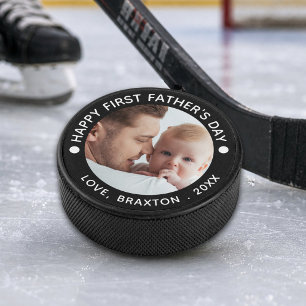 Happy First Fathers Day Foto Uw kleur Hockey Puck
