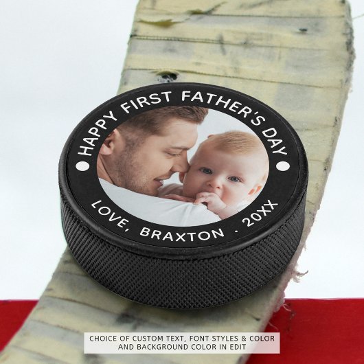 Happy First Fathers Day Foto Uw kleur Hockey Puck
