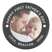 Happy First Fathers Day Foto Uw kleur Hockey Puck (Voorkant)
