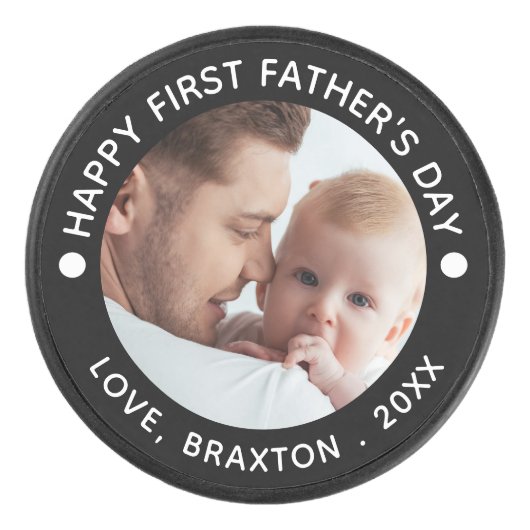 Happy First Fathers Day Foto Uw kleur Hockey Puck (Voorkant)