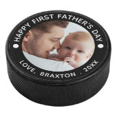 Happy First Fathers Day Foto Uw kleur Hockey Puck (3/4)