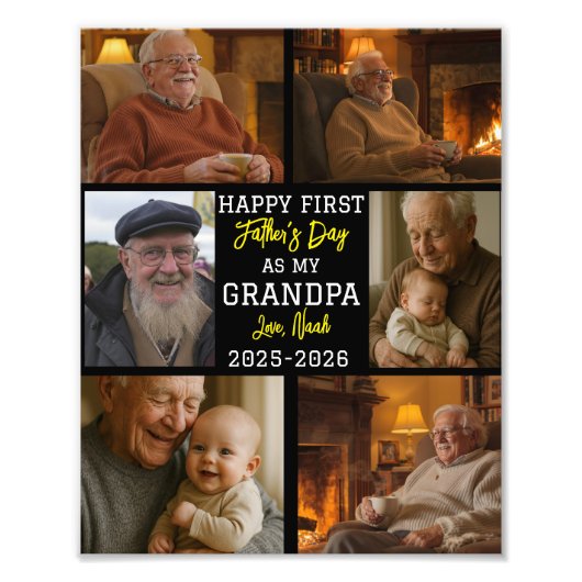 Happy First Grandpa Day Photo Collage Foto Afdruk (Voorkant)