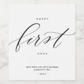 Happy First Home - Wijn of mousserende wijn fles L Wijn Etiket (Enkel label)
