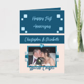 Happy First Jubileum voeg fotoblauwe perzik toe Kaart (Voorkant)