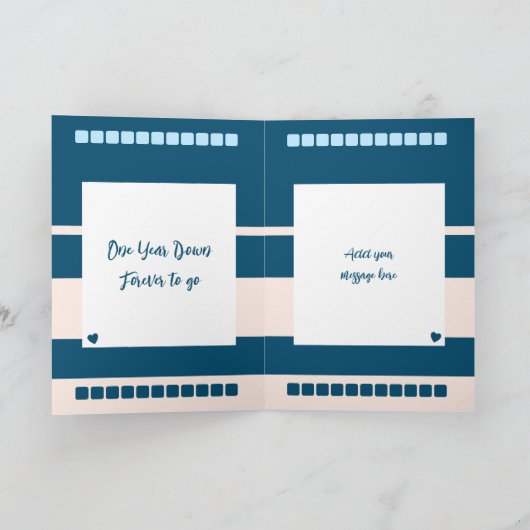 Happy First Jubileum voeg fotoblauwe perzik toe Kaart (Binnen)