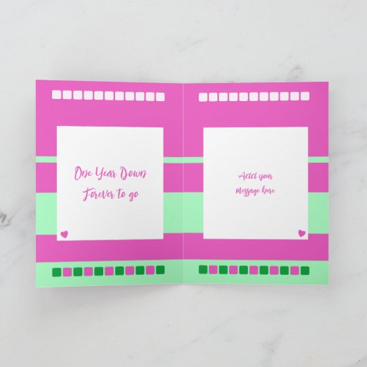 Happy First Jubileum voegt foto roze groen toe Kaart (Binnen)