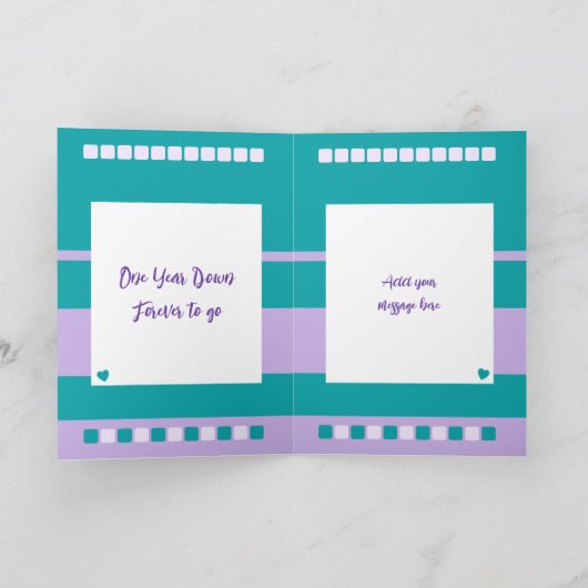 Happy First Jubileum voegt foto turkooise paars to Kaart (Binnen)