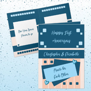 Happy First Jubileum voegt namen blauwe perzik toe Kaart