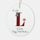 Happy first-kerstboom met L-lumberjack robijn Keramisch Ornament (Links)