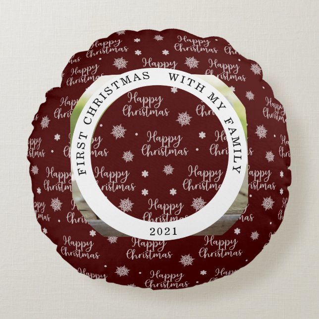 Happy First Kerstfeest Jouw foto Rond Kussen (Voorkant)