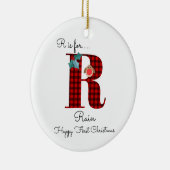 Happy first-kerstfeest R lumberjack robin boom Keramisch Ornament (Rechts)