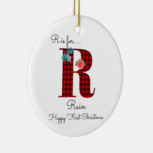 Happy first-kerstfeest R lumberjack robin boom Keramisch Ornament (Rechts)