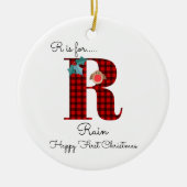 Happy first-kerstfeest R lumberjack robin boom Keramisch Ornament (Voorkant)