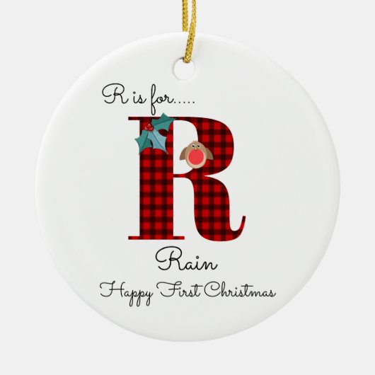 Happy first-kerstfeest R lumberjack robin boom Keramisch Ornament (Voorkant)