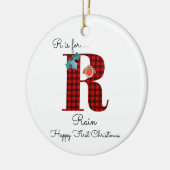 Happy first-kerstfeest R lumberjack robin boom Keramisch Ornament (Links)