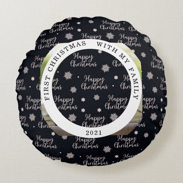Happy First Kerstfeest Your Photo Round Pillow Rond Kussen (Voorkant)