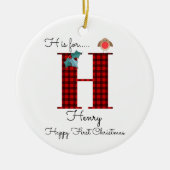 Happy first Kerstmis H lumberjack robin tree Keramisch Ornament (Voorkant)