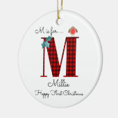 Happy first Kerstmis M lumberjack robin boom Keramisch Ornament (Links)