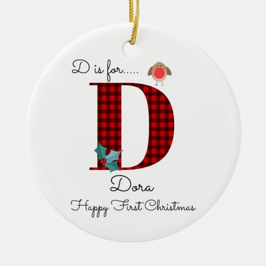 Happy first-kerstvioolboom met dwergboon keramisch ornament (Voorkant)