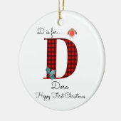 Happy first-kerstvioolboom met dwergboon keramisch ornament (Links)