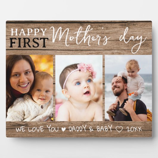 Happy First Moederdag 3 fotocollage hout Fotoplaat (Voorkant)