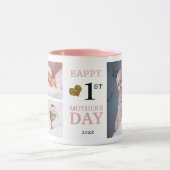 Happy First Moederdag 5 fotocollage roze Mok (Midden)